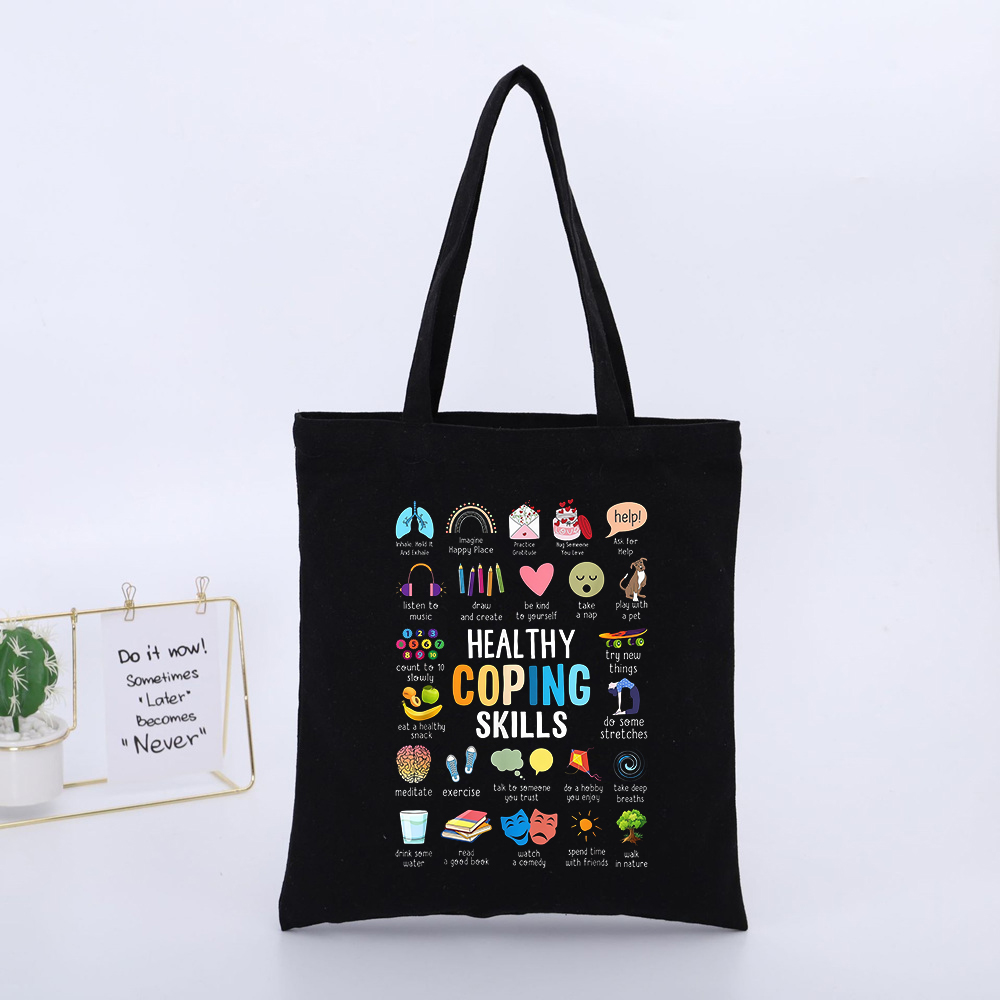 Health Wellness Mental Health - Mental Health-Inspired Typography Canvas Tote Bag,