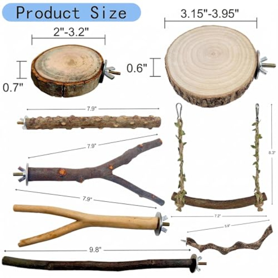 8PCS natural wood bird perches - Health & Wellness Alegria review and price